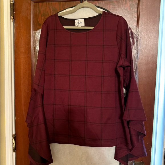 Leota Burgundy Checkered Blouse - Picture 1 of 1